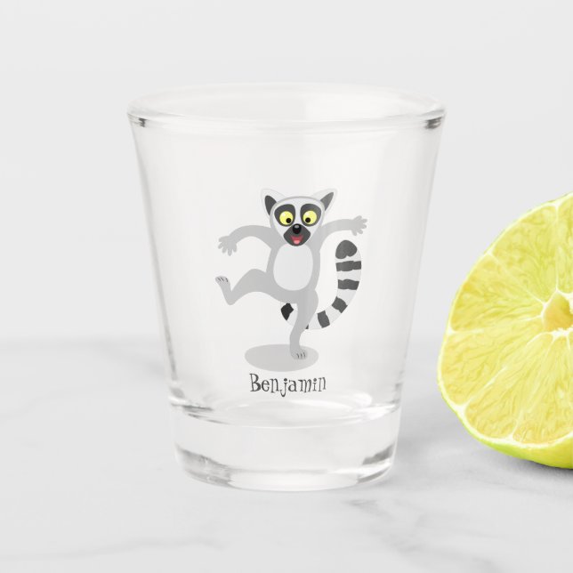 Cute ring tail lemur dancing cartoon illustration shot glass (Front)