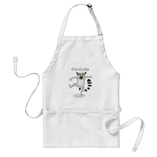 Cute ring tail lemur dancing cartoon illustration standard apron (Front)