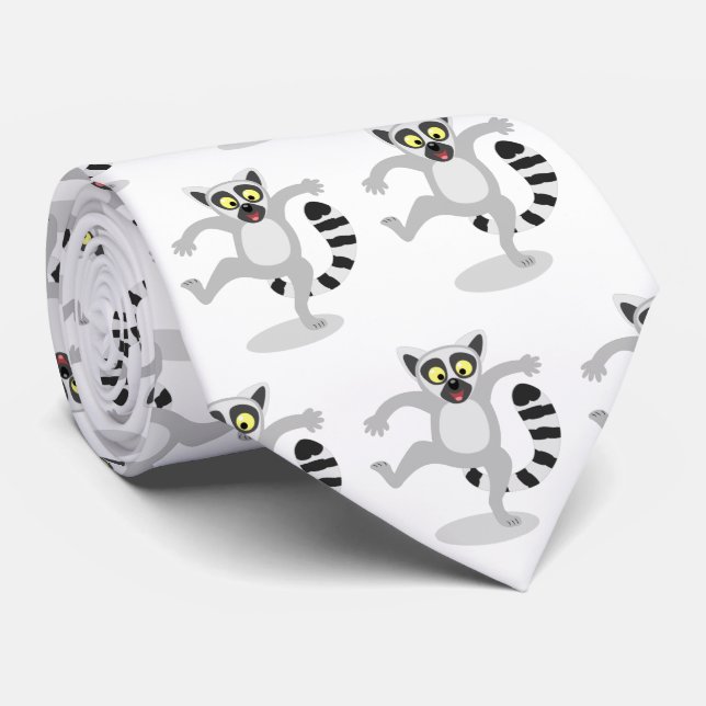 Cute ring tail lemur dancing cartoon illustration tie (Rolled)
