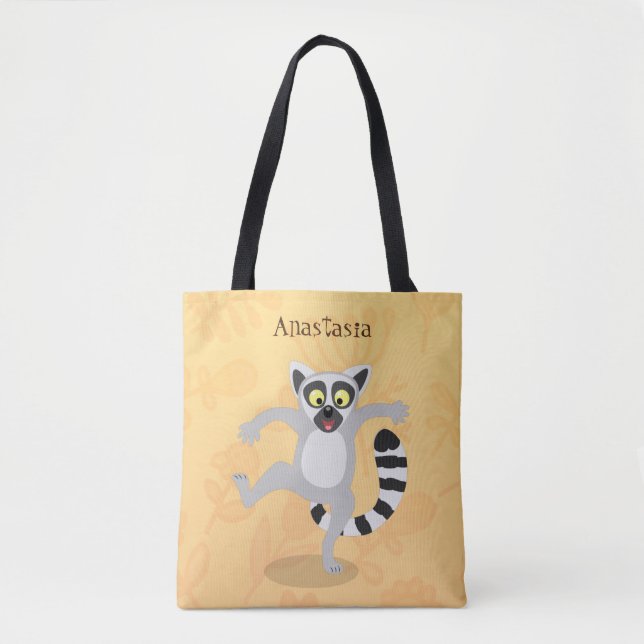 Cute ring tail lemur dancing cartoon illustration tote bag (Front)