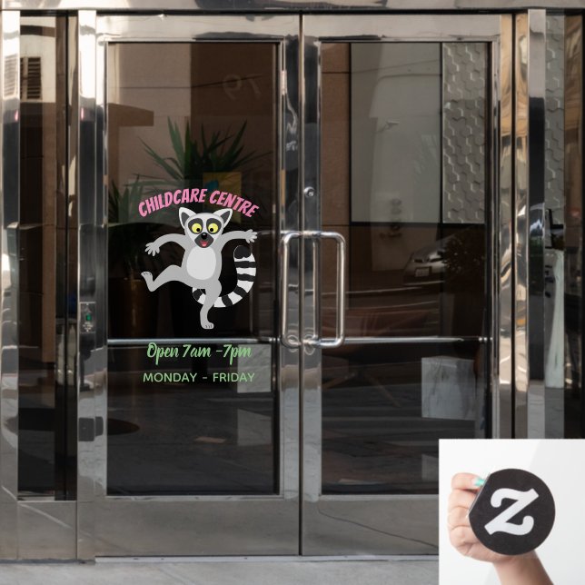 Cute ring tail lemur dancing cartoon illustration window cling (Office Door)