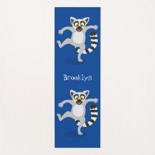 Cute ring tail lemur dancing cartoon illustration yoga mat