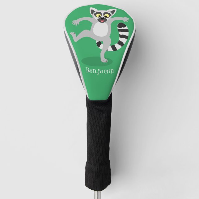 Cute ring tail lemur dancing cartoon personalised golf head cover (Front)