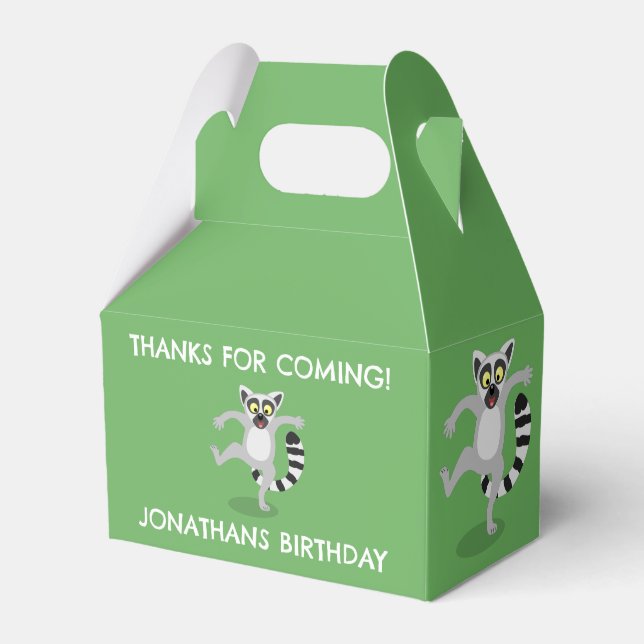Cute ring tail lemur personalised cartoon birthday favour box (Front Side)