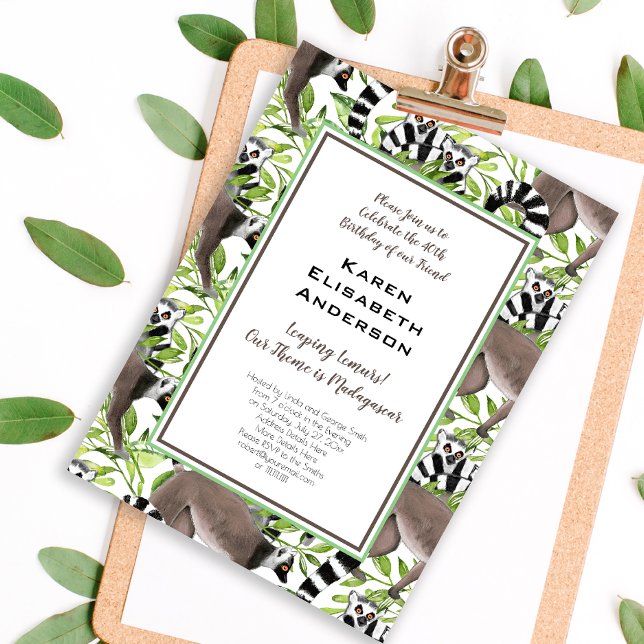 Cute Ring-Tailed Lemurs Madagascar Jungle Party Invitation (Creator Uploaded)