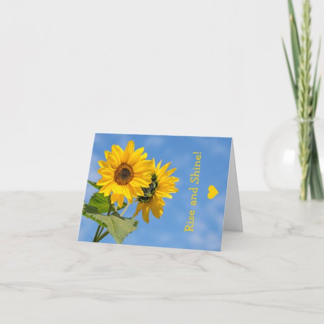 Cute Rise and Shine Sunflowers Upload Photo Text Card (Front)