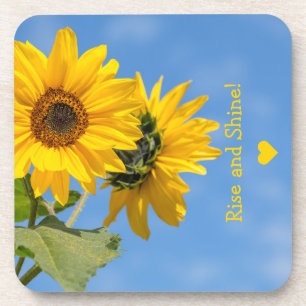 Cute Rise and Shine Sunflowers Upload Photo Text Coaster