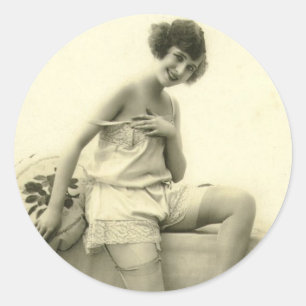 Cute risque flapper girl 1920's photo classic round sticker