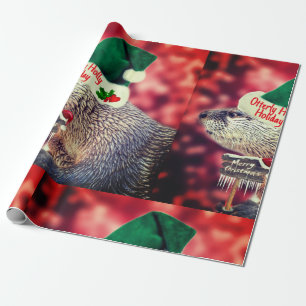 Cute River Otter merry Christmas wrapping paper