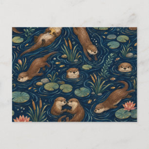 Cute River Otter Watercolor Pattern Postcard