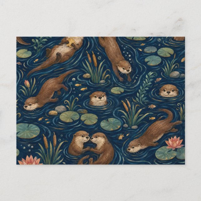 Cute River Otter Watercolor Pattern  Postcard (Front)