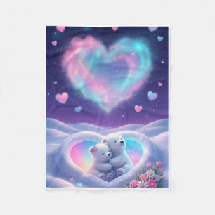 Cute River Otter With Its Pup In Water Fleece Blan Blanket