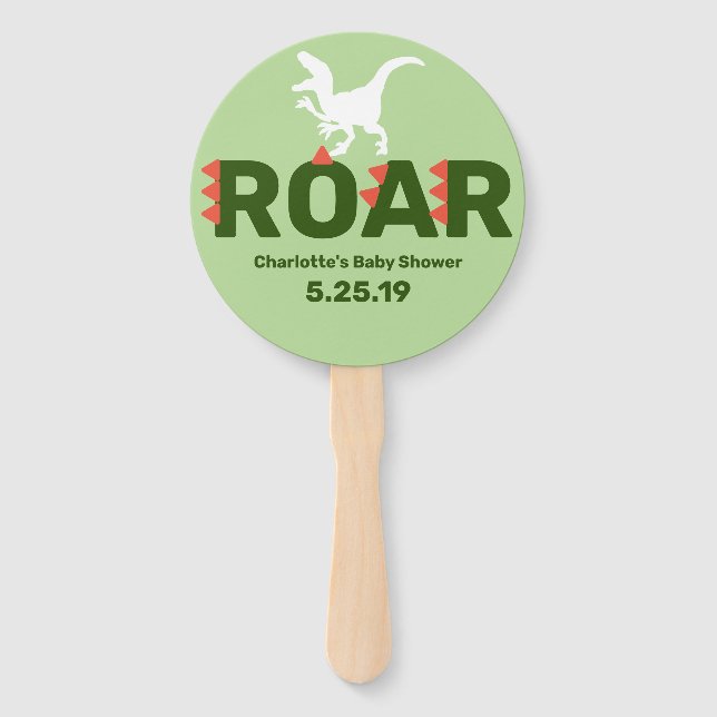 Cute Roar Dinosaur Baby Shower Hand Fan (Front)