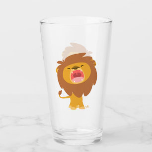 Cute Roaring Cartoon Lion Glass