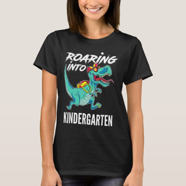 Cute Roaring Into Kindergarten Dinosaur Rex Back T T-Shirt (Front)
