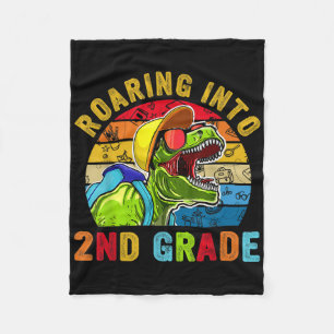 Cute Roaring Into Second Grade T Rex Happy 2nd Day Fleece Blanket
