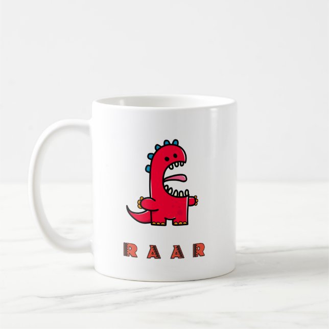 Cute Roaring Red Dinosaur RAAR Coffee Mug (Left)