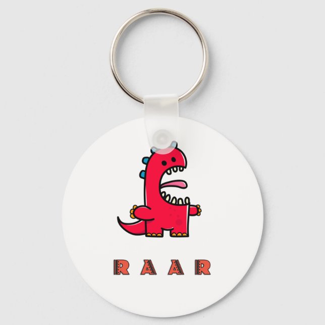 Cute Roaring Red Dinosaur RAAR Key Ring (Front)