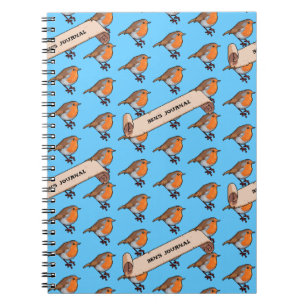 Cute Robin Add Your Name Retro Pixel Art Pattern Notebook