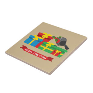 Cute Robin And The Four Colorful Gifts Tile