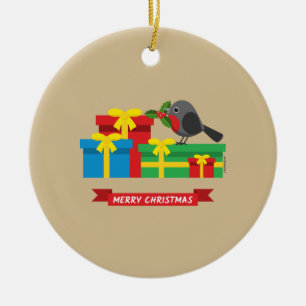 Cute Robin And The Four Colourful Gifts Ceramic Tree Decoration