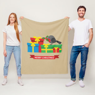 Cute Robin And The Four Colourful Gifts Fleece Blanket