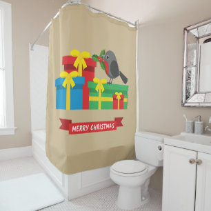 Cute Robin And The Four Colourful Gifts Shower Curtain
