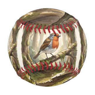 Cute robin bird in old forest baseball