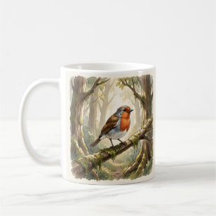 Cute robin bird in old forest coffee mug