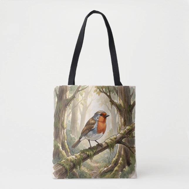 Cute robin bird in old forest tote bag (Front)