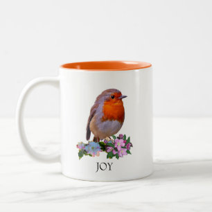 Cute Robin Bird & Personalised Text Two-Tone Coffe Two-Tone Coffee Mug