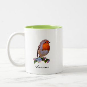 Cute Robin Bird & Personalised Text Two-Tone Coffee Mug