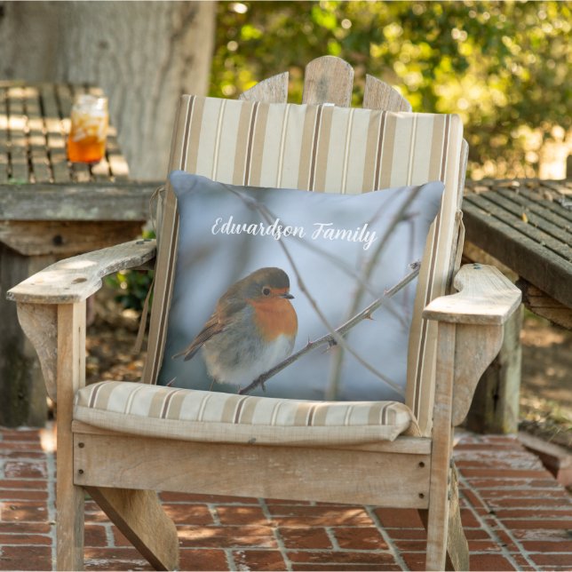 Cute Robin bird photo monogrammed Cushion (Chair)