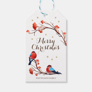Cute Robin Birds On Red Berry Branch Christmas Gift Tags
