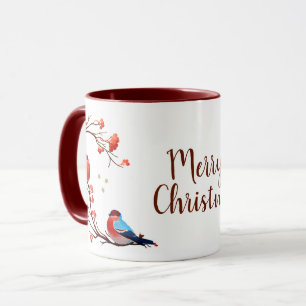 Cute Robin Birds On Red Berry Branch Christmas Mug