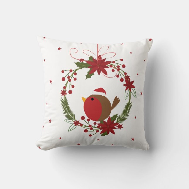 Cute robin Christmas wreath hanging decoration Cushion (Front)