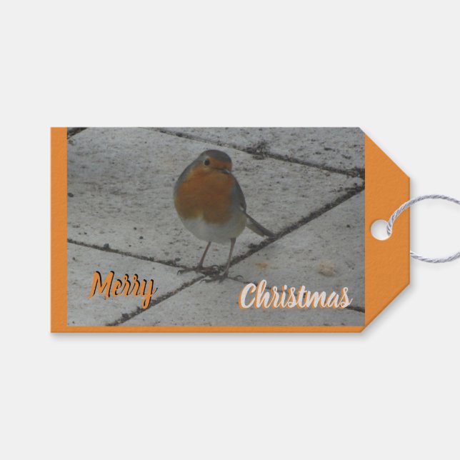 Cute Robin Cust. Text Gift Tag (Front (Horizontal))