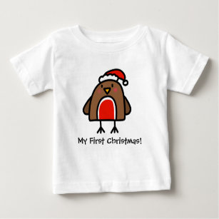 Cute Robin Doodle First Christmas Baby T-Shirt