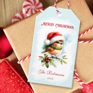 Cute Robin In Santa Hat Classic Christmas Gift Tags