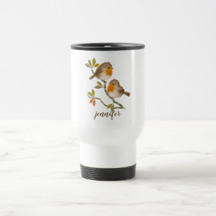 Cute Robin Redbreast Birds Personalised Travel Mug