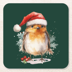 Cute Robin Square Paper Coaster