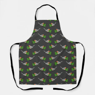 Cute Robin with Shamrock Clover Cartoon Apron
