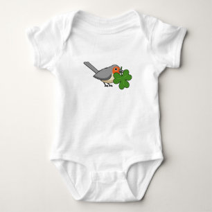Cute Robin with Shamrock Clover Cartoon Baby Bodysuit