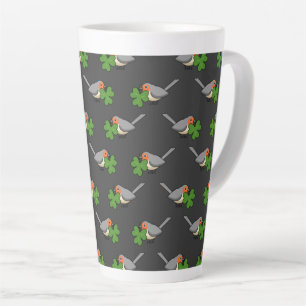 Cute Robin with Shamrock Clover Cartoon Latte Mug