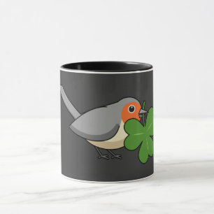 Cute Robin with Shamrock Clover Cartoon Mug