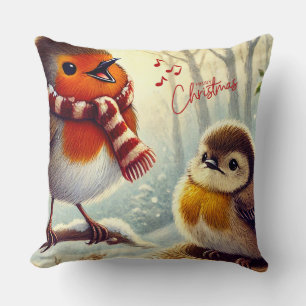 Cute Robins, Frozen Christmas Cushion