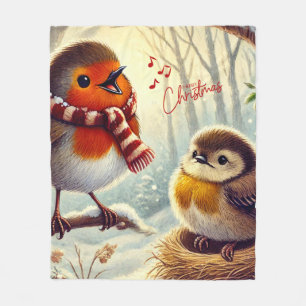 Cute Robins, Frozen Christmas  Fleece Blanket