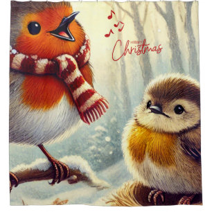 Cute Robins, Frozen Christmas Shower Curtain
