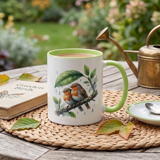 Cute Robins Under Leaf Umbrella Mug (Creator Uploaded)