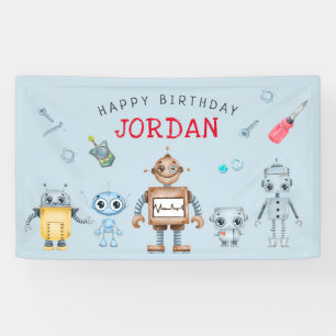 Cute Robot Birthday Party Welcome Banner